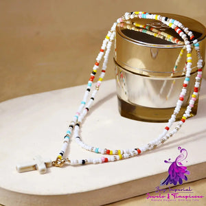 Beaded Double-layer Shell Color Bead Necklace