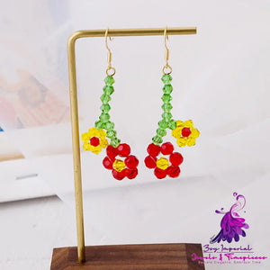 Colorful Rice Bead Flower Earrings