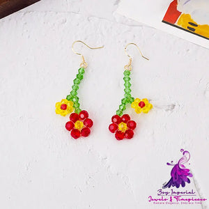 Colorful Rice Bead Flower Earrings