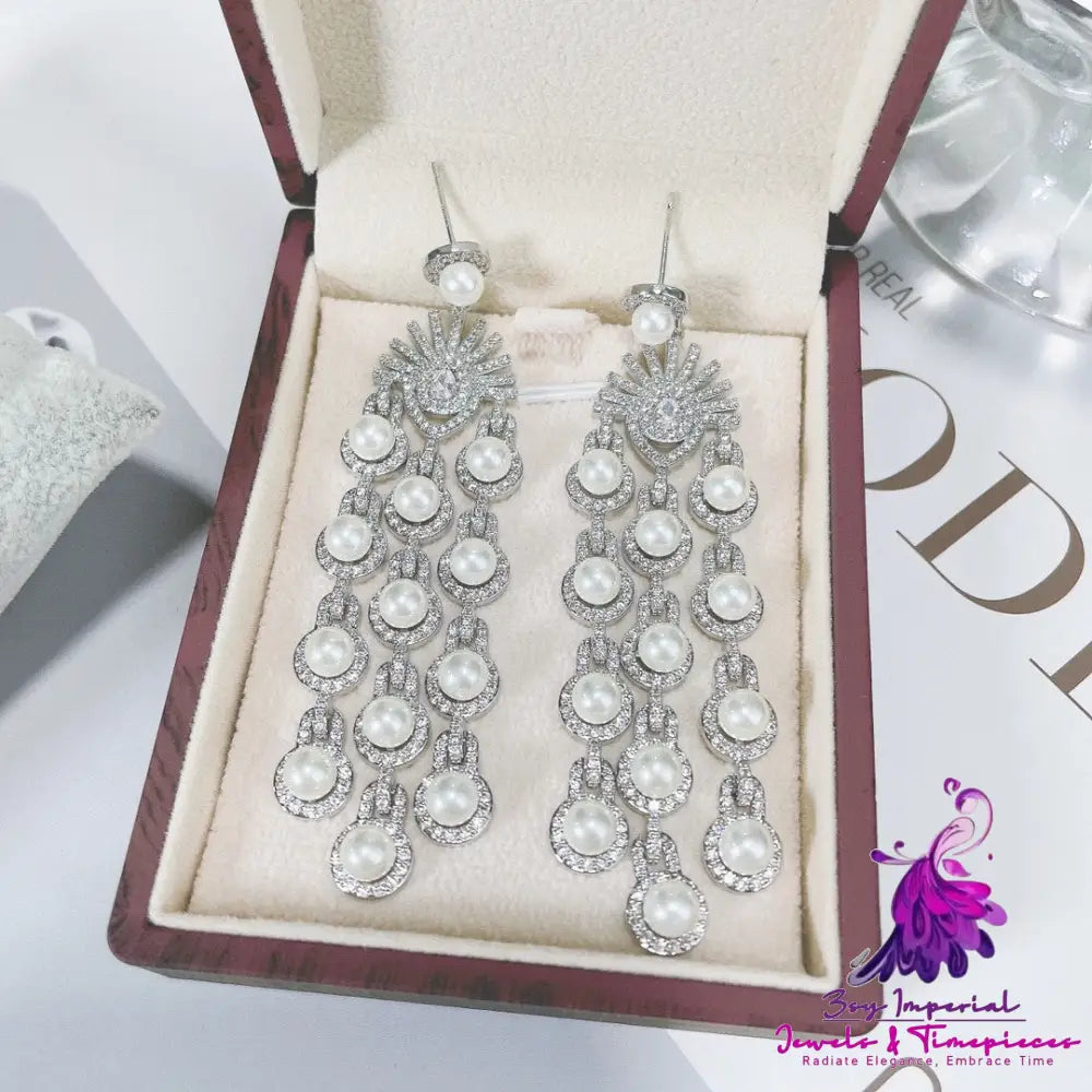 Sparkling Zircon Fringe Earrings