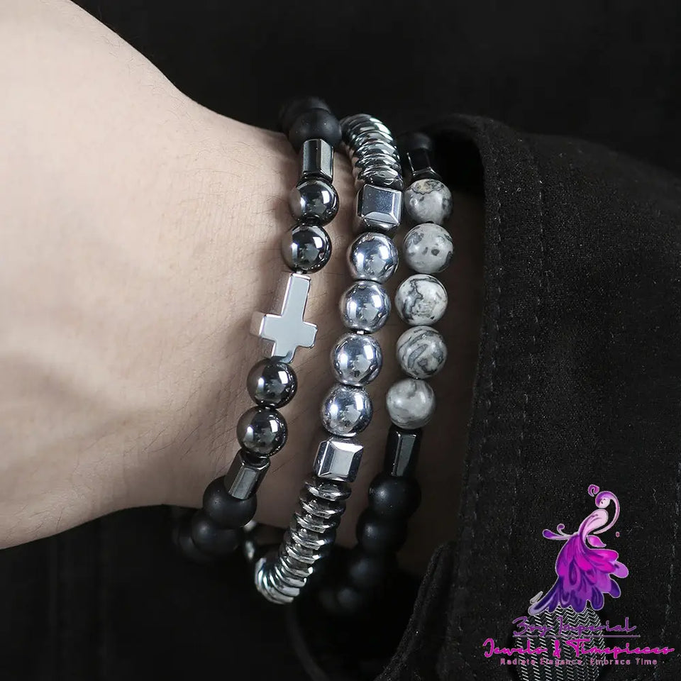 Beaded Haematite Cross Bracelet