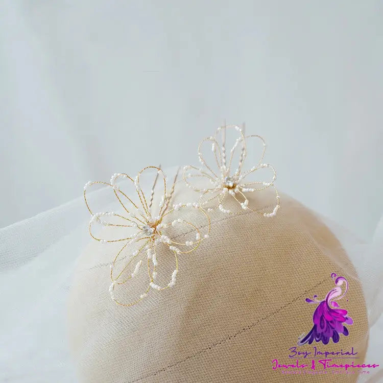 Handmade Beaded Hollow Flower Hair Fork