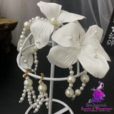 White Flower Beaded Hair Hoop