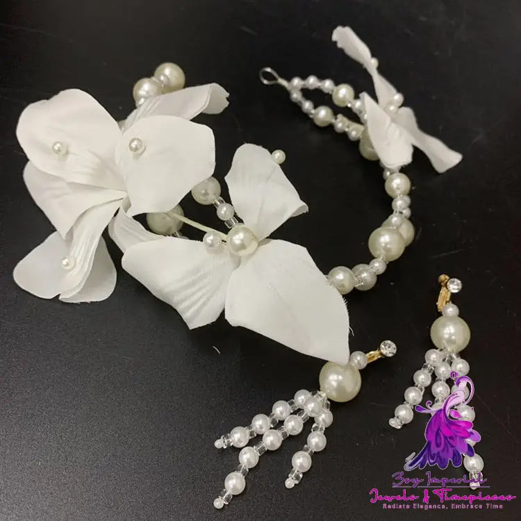 White Flower Beaded Hair Hoop