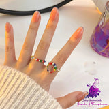 Female Adjustable Niche Design Colored Beaded Elastic Ring