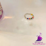 Female Adjustable Niche Design Colored Beaded Elastic Ring