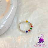 Female Adjustable Niche Design Colored Beaded Elastic Ring