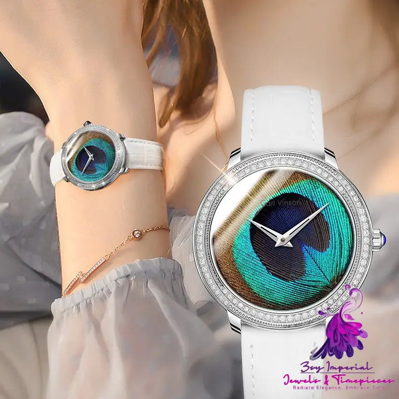 Waterproof Belt Watch with Feather Dial for Women