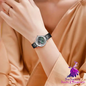 Waterproof Belt Watch with Feather Dial for Women