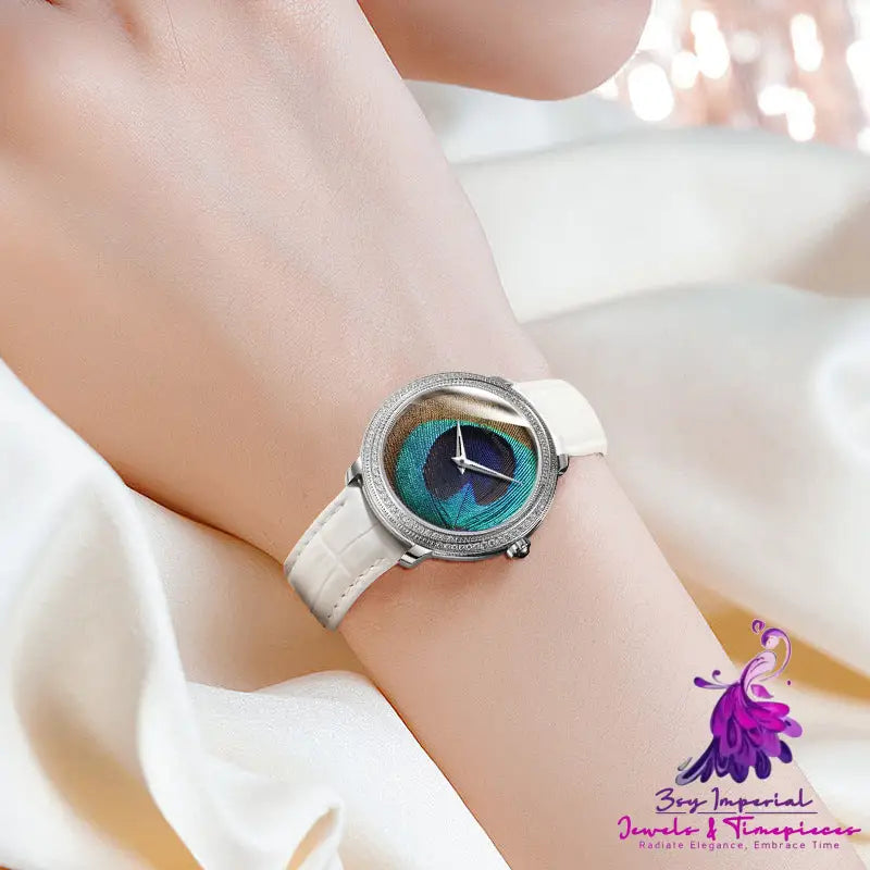 Waterproof Belt Watch with Feather Dial for Women