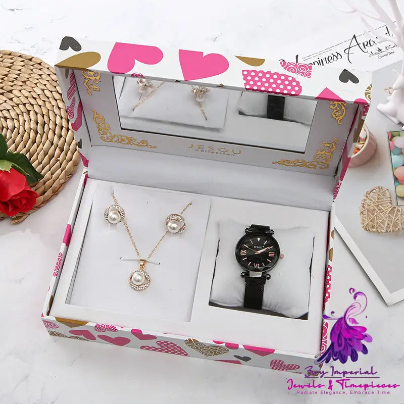 Three-piece Quartz Watch Necklace Earrings Gift Set