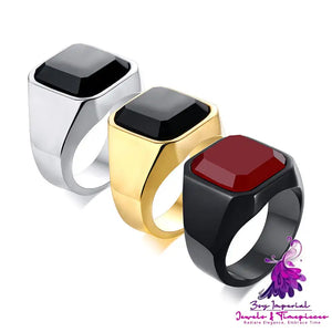 Black Agate Stainless Steel Ring