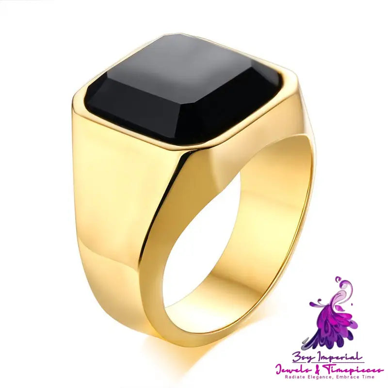 Black Agate Stainless Steel Ring