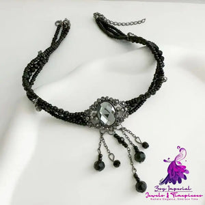 Black Beads String Necklace