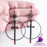 Black Bloody Sword Dagger Gothic Dark Exaggerated Earrings