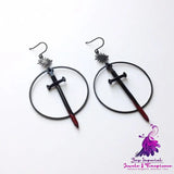 Black Bloody Sword Dagger Gothic Dark Exaggerated Earrings