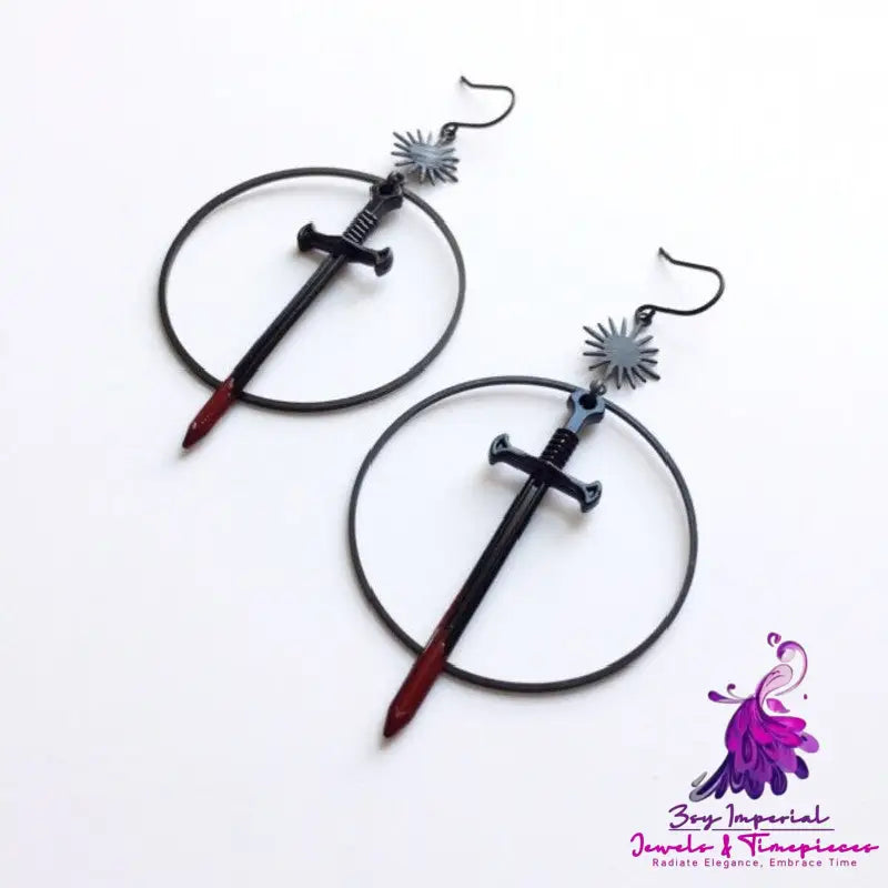 Black Bloody Sword Dagger Gothic Dark Exaggerated Earrings