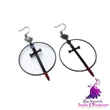 Black Bloody Sword Dagger Gothic Dark Exaggerated Earrings