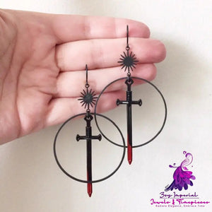 Black Bloody Sword Dagger Gothic Dark Exaggerated Earrings