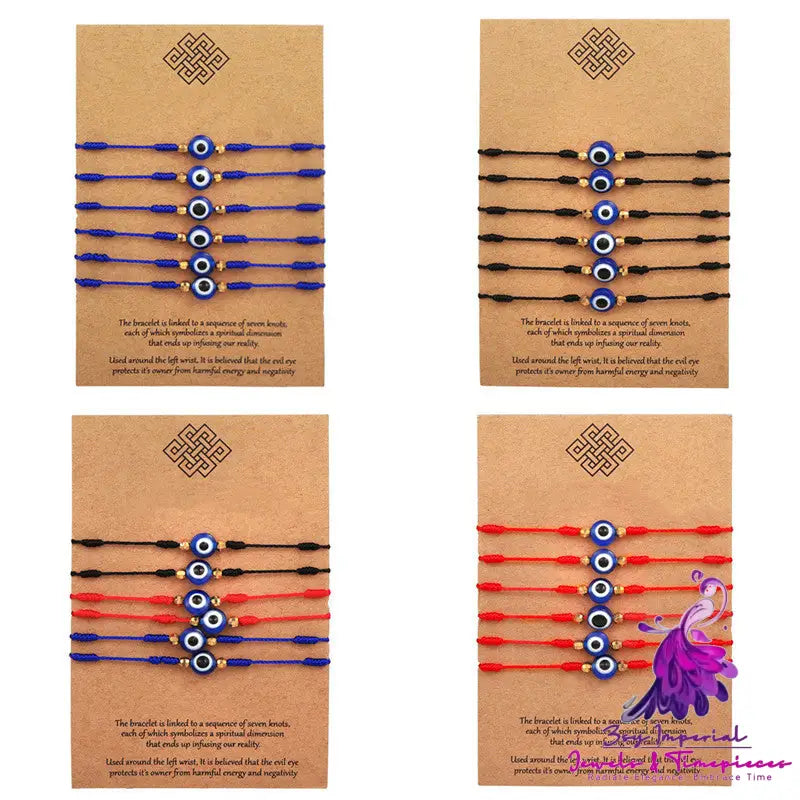 6 Pack Red Blue And Black Eye Woven Bracelets