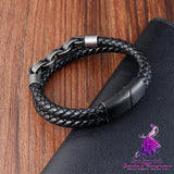 Black Genuine Leather Chain Bracelet Magnetic Buckle