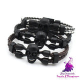 Neutral Men’s Skull Black Buttons Leather Bracelet