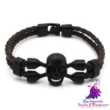 Neutral Men’s Skull Black Buttons Leather Bracelet