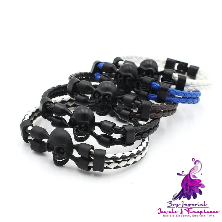 Neutral Men’s Skull Black Buttons Leather Bracelet