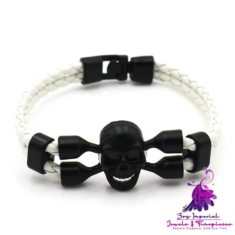 Neutral Men’s Skull Black Buttons Leather Bracelet