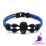 Neutral Men’s Skull Black Buttons Leather Bracelet