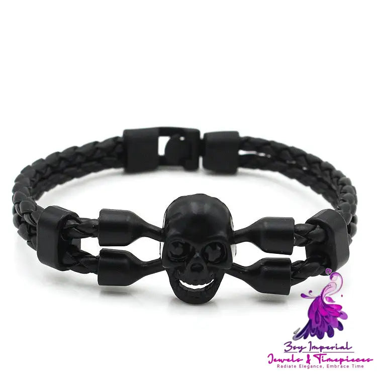 Neutral Men’s Skull Black Buttons Leather Bracelet