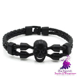 Neutral Men’s Skull Black Buttons Leather Bracelet