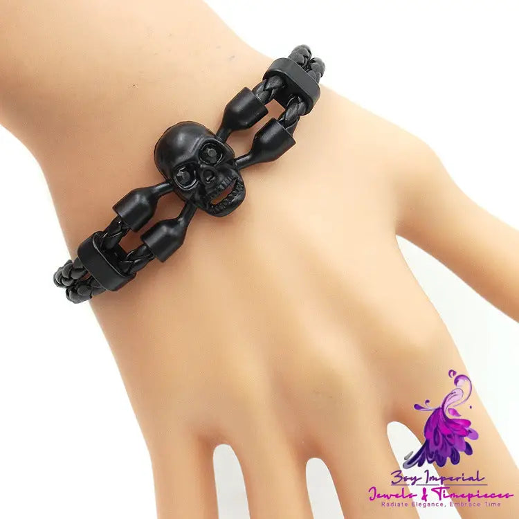 Neutral Men’s Skull Black Buttons Leather Bracelet