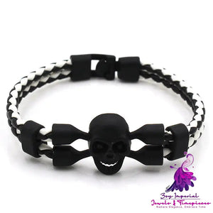 Neutral Men’s Skull Black Buttons Leather Bracelet