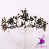 Baroque Bridal Tiara with Floral Black Diamond