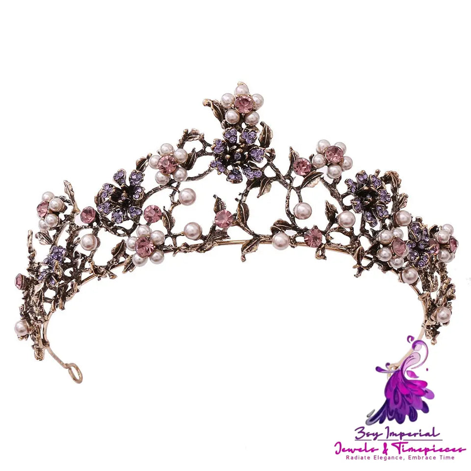 Baroque Bridal Tiara with Floral Black Diamond