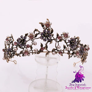 Baroque Bridal Tiara with Floral Black Diamond