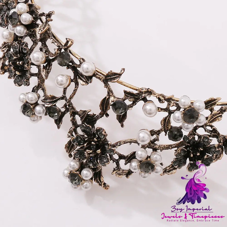 Baroque Bridal Tiara with Floral Black Diamond