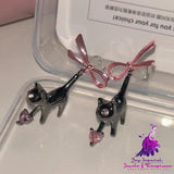 Fashion Black Cat Bow Earrings Female