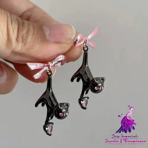 Fashion Black Cat Bow Earrings Female