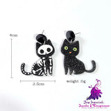 Animal Bones Black Cat Earrings