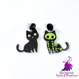 Animal Bones Black Cat Earrings