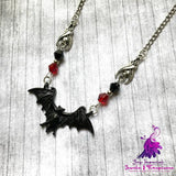 Black Bat Necklace Gothic Jewelry Halloween Theme