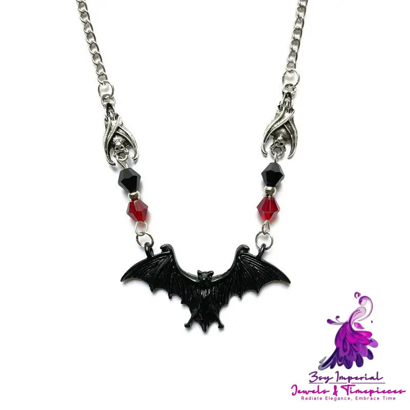 Black Bat Necklace Gothic Jewelry Halloween Theme