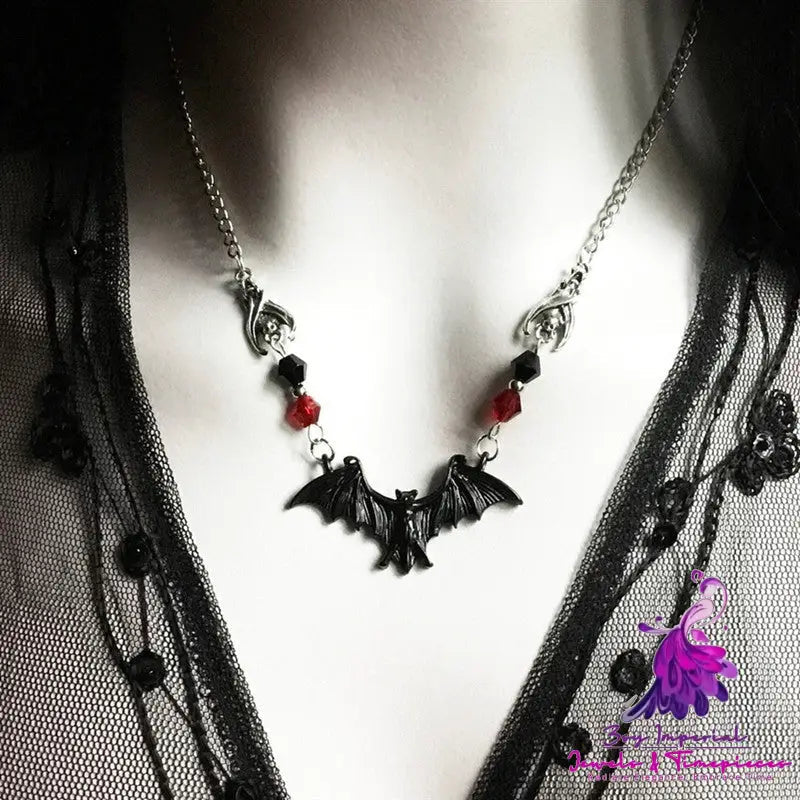 Black Bat Necklace Gothic Jewelry Halloween Theme