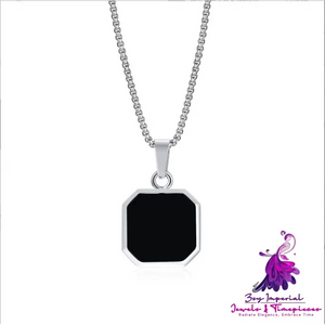 Square Plate Black Epoxy Necklace