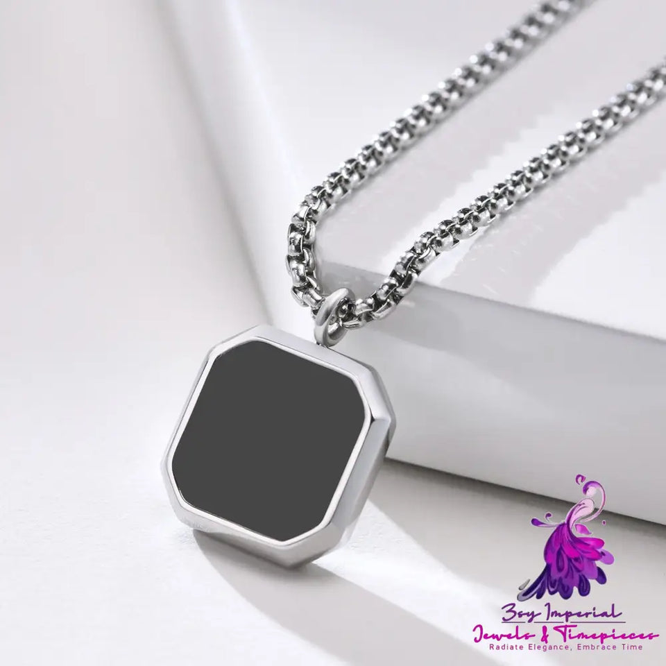 Square Plate Black Epoxy Necklace