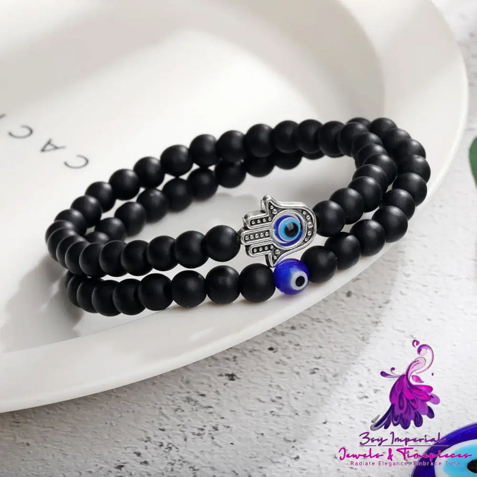 Black Glass Turquoise Glaze Bracelet Set