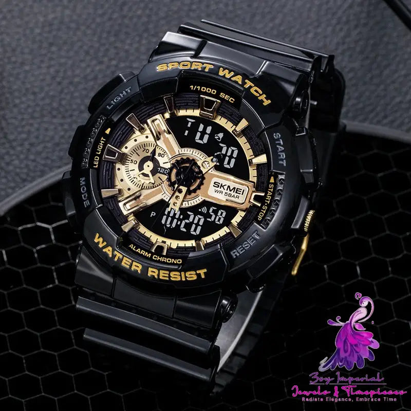 Black Gold Sports Double Display Electronic Watch for