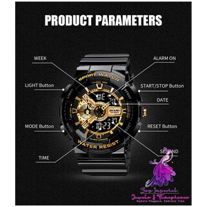 Black Gold Sports Double Display Electronic Watch for